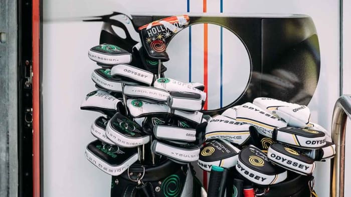 Odyssey putters stand at the ready in the Callaway tour truck.